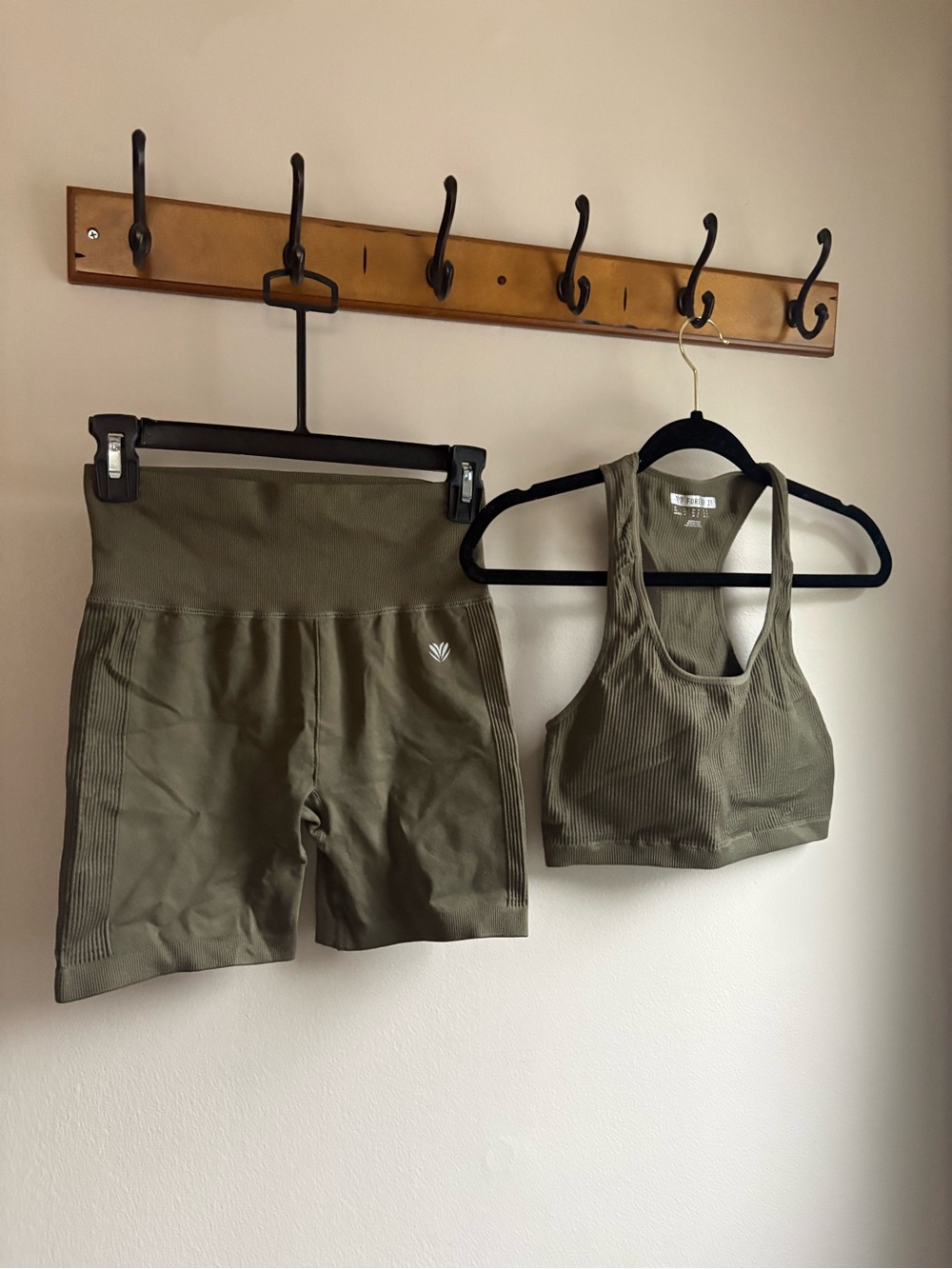 Forever 21 Olive Green Ribbed High-Waist Bike Shorts Set